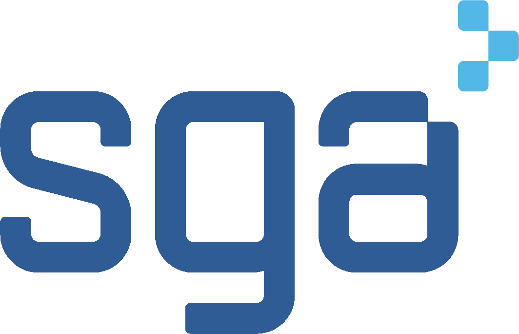 SGA logo, blue wordmark on white